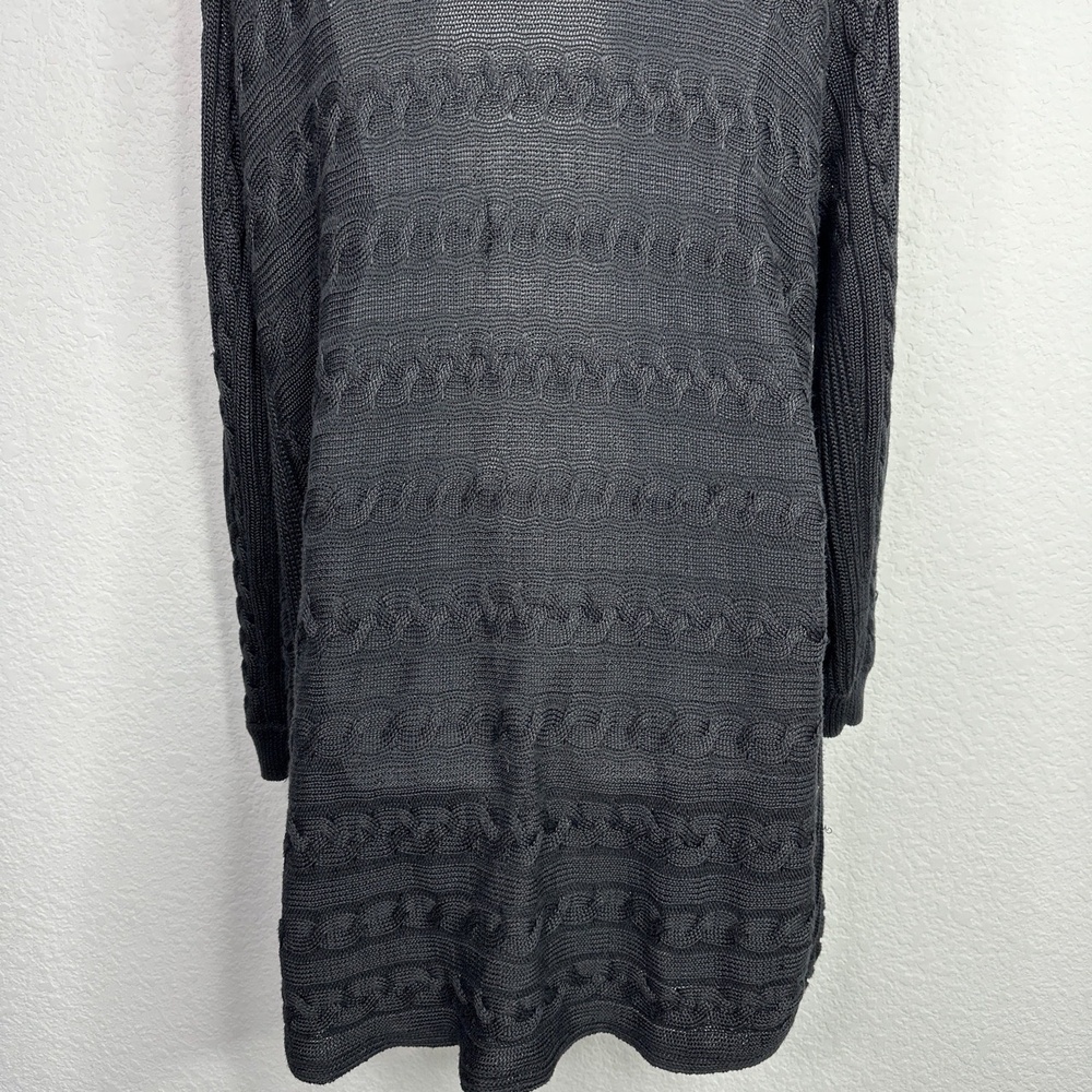 Lauren Ralph Lauren Cardigan Women L Black Cable Knit Cottagecore Boho Fisherman - Picture 6 of 11